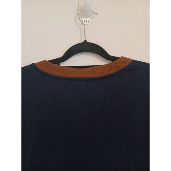 Lauren Ralph Lauren Faux Suede Trim Tunic Large Navy Blue Long Sleeve Preppy - Picture 6 of 7